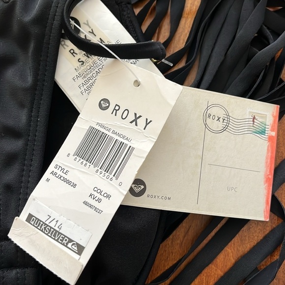 NWT Roxy Fringe Black Bandeau Bikini top Black Size M - Picture 7 of 9